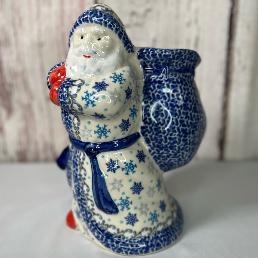 !SOLD! Ceramika Bolestawiecka Kalich Hand Painted Polish Santa Candy Container